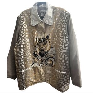 Diane Gilman Vintage Size 2X Tiger Cat 100% Silk Hidden Buttons Closer